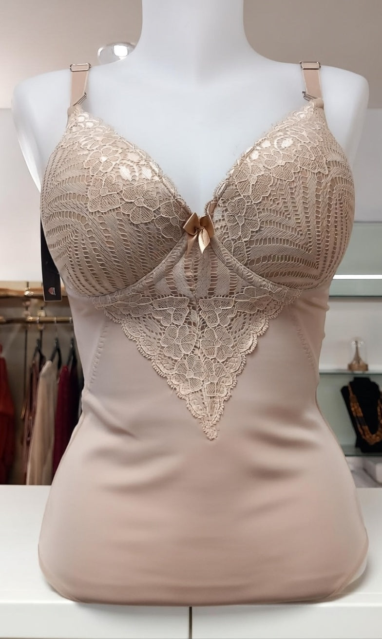 Body, dispo en taille S, M, XL et XXL - Body gainant brésilien ultra-sculptant, couleur chair. Dentelle – Effet sculptant et sexy !