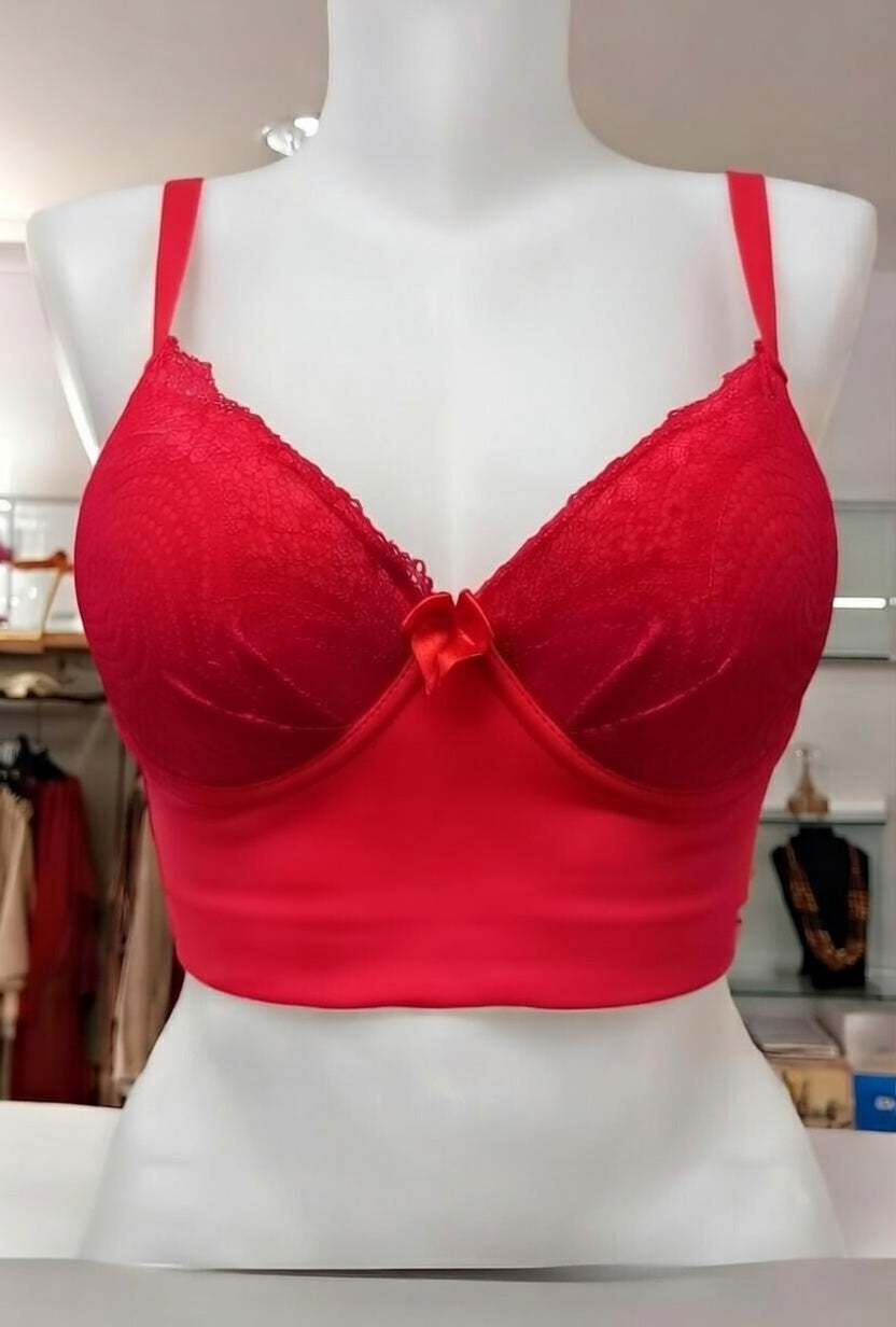 Soutien-gorge en dentelle rouge passion – Nœud coquin ! Soutien-gorge push-up - Dispo en taille S, M, L, XL et XXL